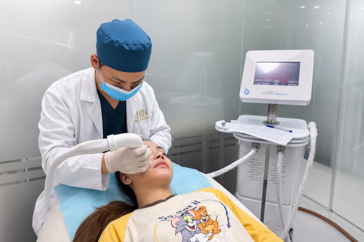 Bác sĩ thực hiện nâng cơ CFU-Èlife không xâm lấn cho khách hàng tại HIN BIO AESTHETICS