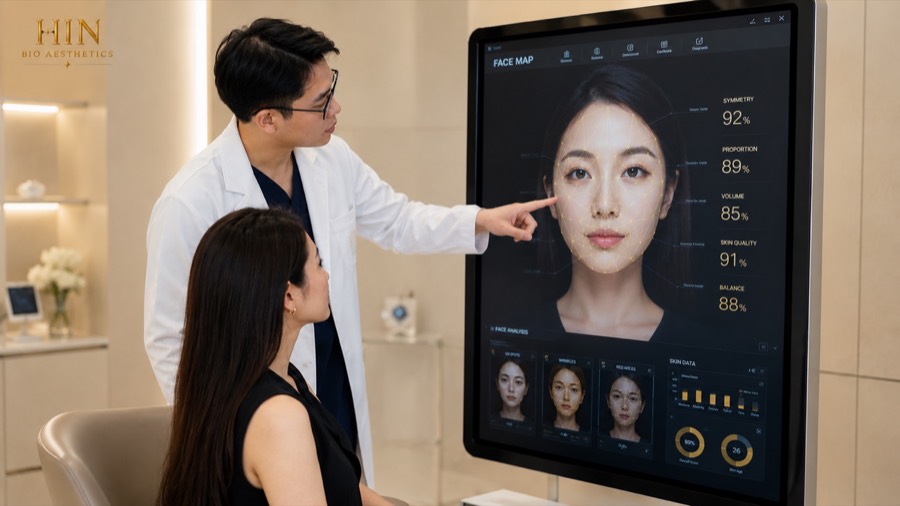 Bác sĩ tư vấn kết quả phân tích khuôn mặt AI — HIN AI Face Mapping