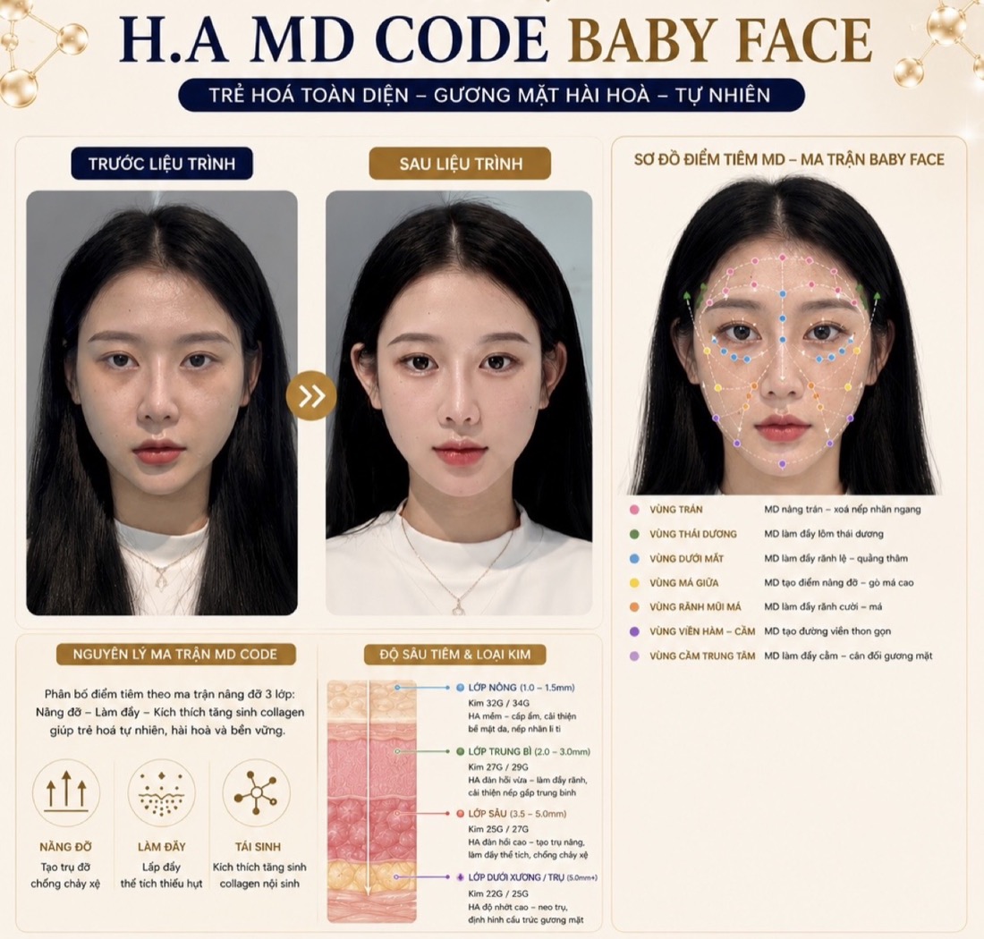H.A MD Code Baby Face — sơ đồ ma trận điểm tiêm và kết quả trước sau thực tế tại HIN BIO AESTHETICS