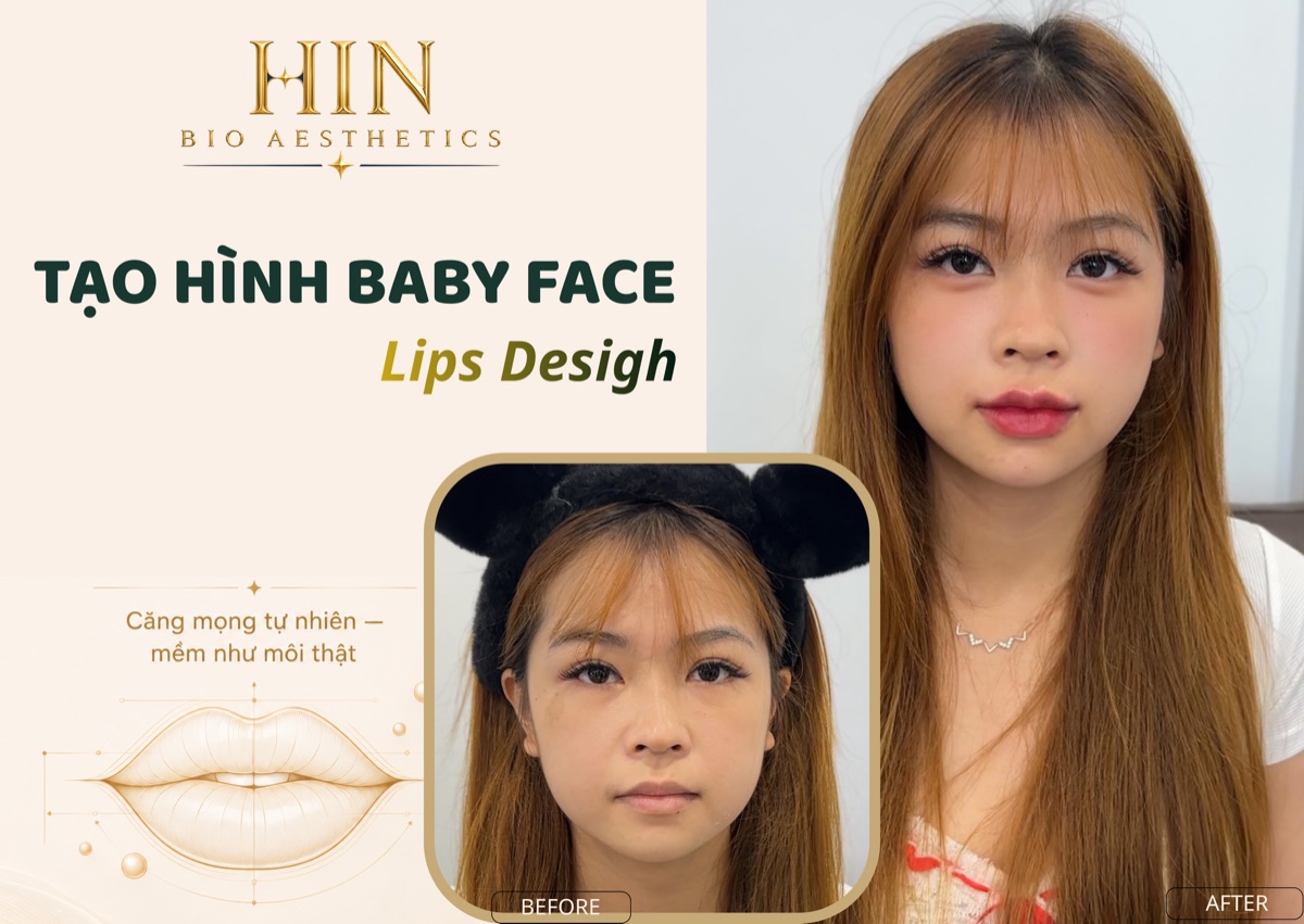 Khách hàng tạo hình môi Baby Lips tại HIN BIO — trước và sau, môi căng mọng tự nhiên